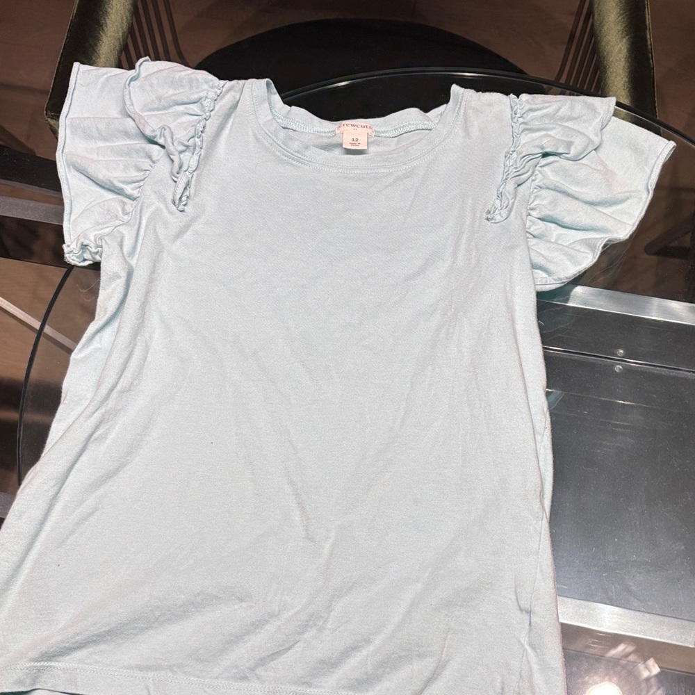 J. Crew Sky Blue Kids Tee with Ruffle Sleeves